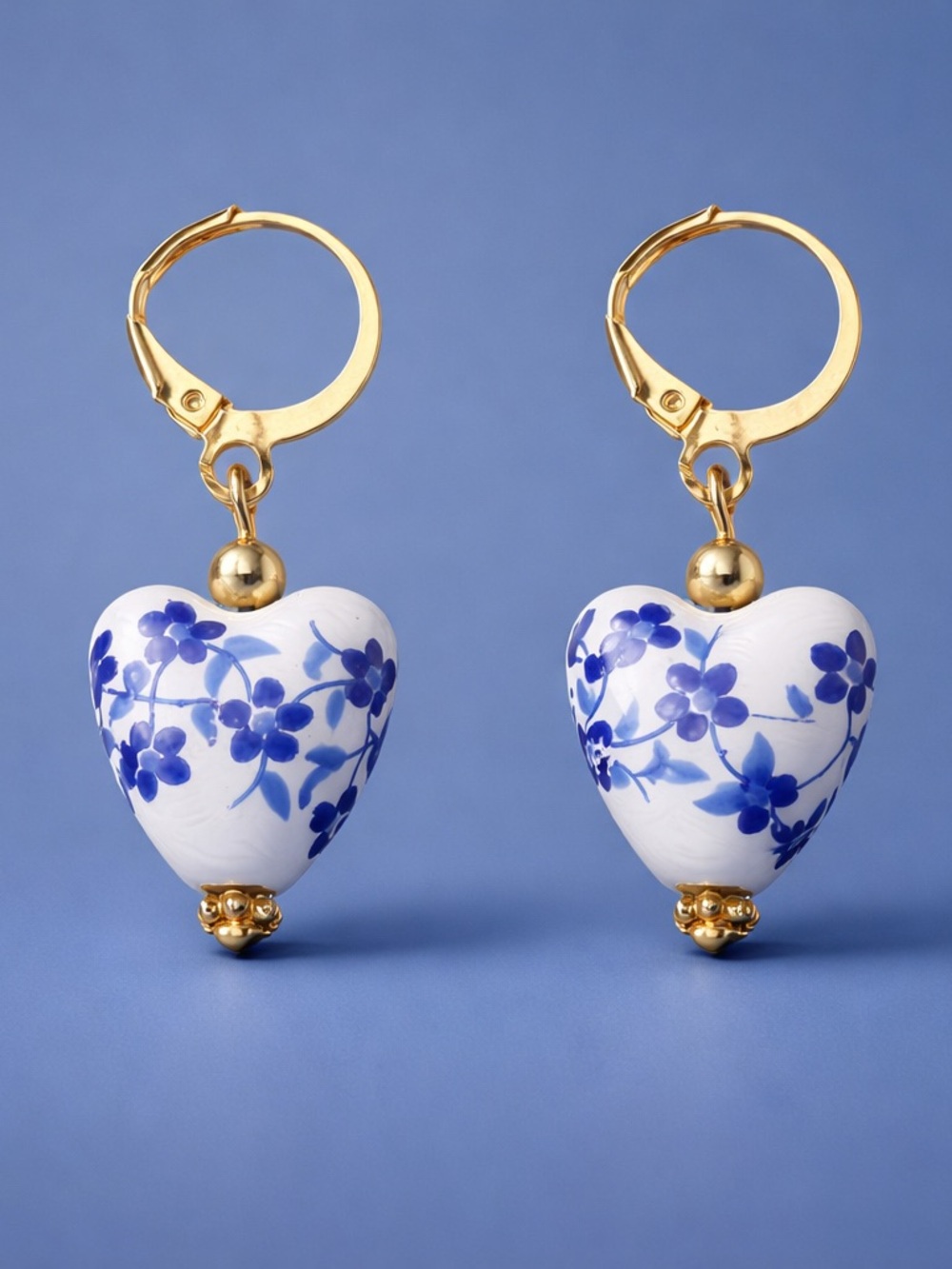 Heart Chinoiserie Blue and White Earrings